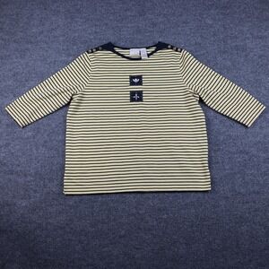 Koret K-Wear Shirt Womens Medium Petite Navy Stripe Nautical 3/4‎ Sleeve Buttons